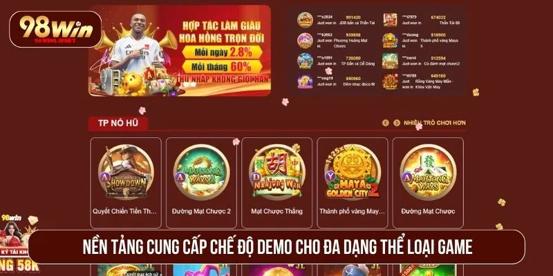 98WIN Có Cho Chơi Thử Không? Các Game Demo Miễn Phí Nền tảng cung cấp chế độ demo cho đa dạng thể loại game
